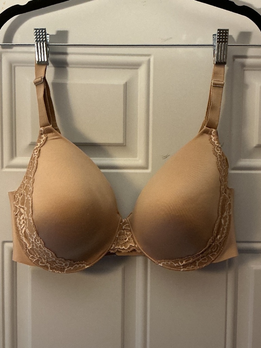 Soma Vanishing Back Full Coverage Lace Trim Beige Bra Size 36DD